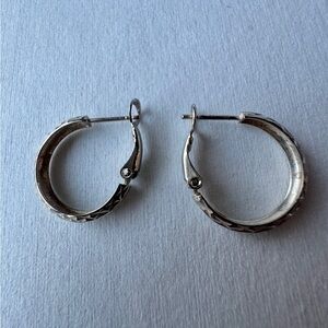 Sterling Silver 925 Hoop Earrings Textured Latch Back Closure Signed